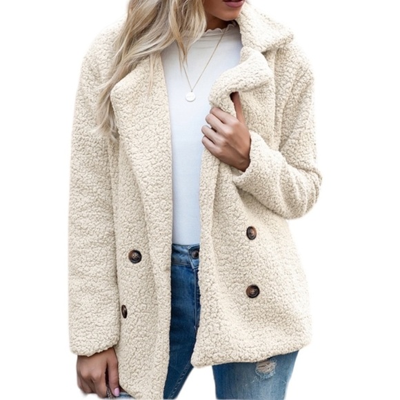 COEUR DE VAGUE Sherpa Fusion Double Breasted Teddy Jacket Women's Size XL - Picture 2 of 16